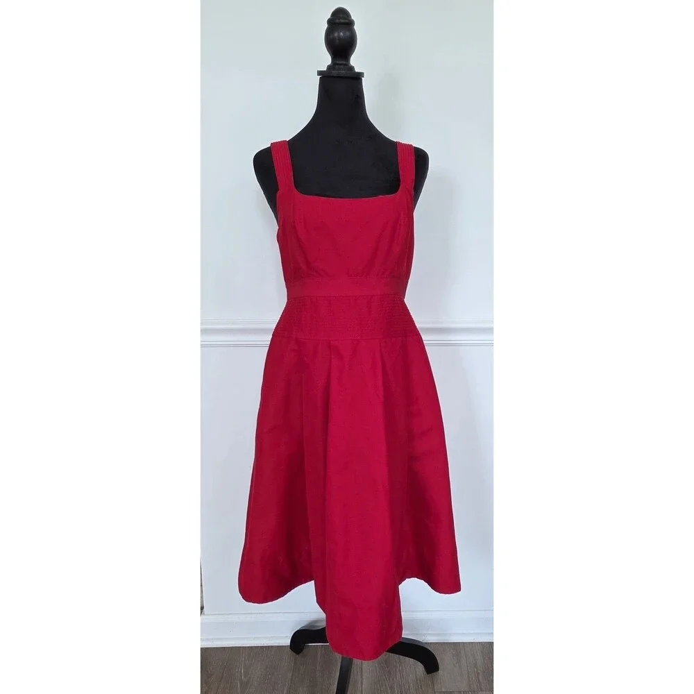 J.Crew Pink Red Cotton Silk Sleeveless Fit Flare Dress Pleated Lined 6P